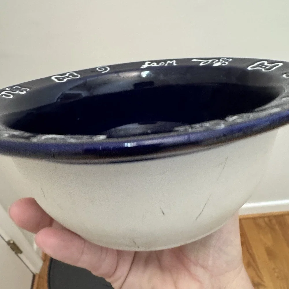 BOOTS & BARKLEY‎ Pet Bowl BLUE W/WHITE Dog  FACE 6 3/8
